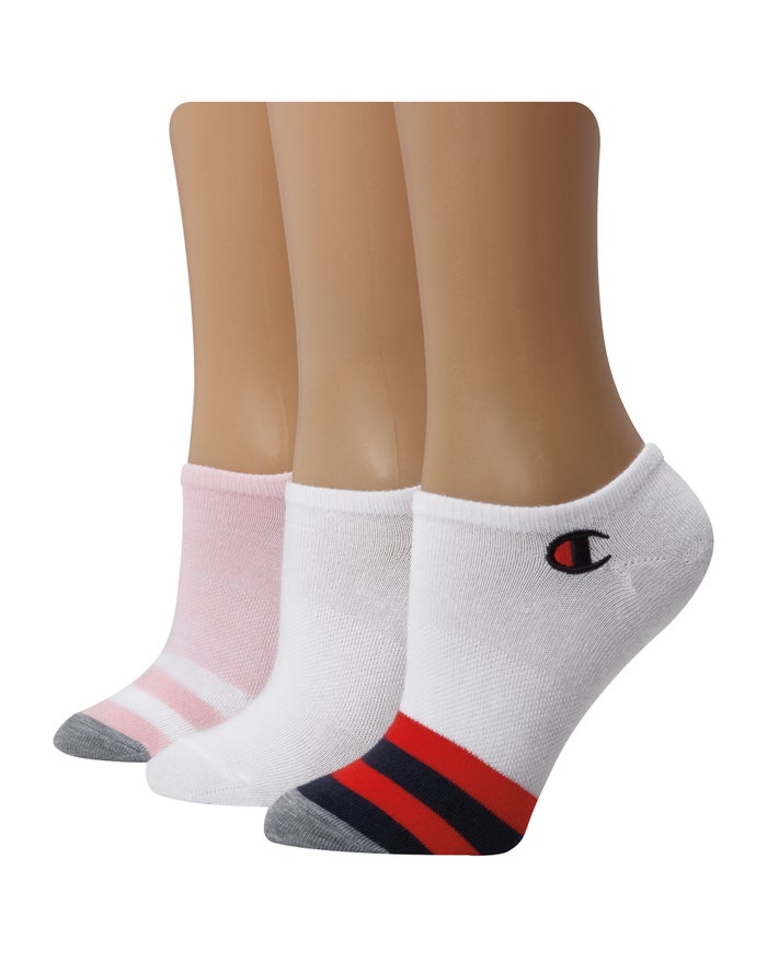 Champion Womens Socks NZ - Super No-Show Embroidered Logo 3-Pairs White ( 0147-JILMK )